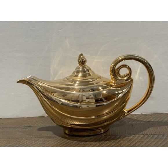 1950’s Golden Glo HALL Aladdin Teapot w Lid 22K Gold Porcelain See Pics For Wear - Picture 3 of 16